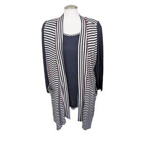 Parsley and Sage Womens 2 Piece Set Top L Open Vest XL Striped Black White Artsy